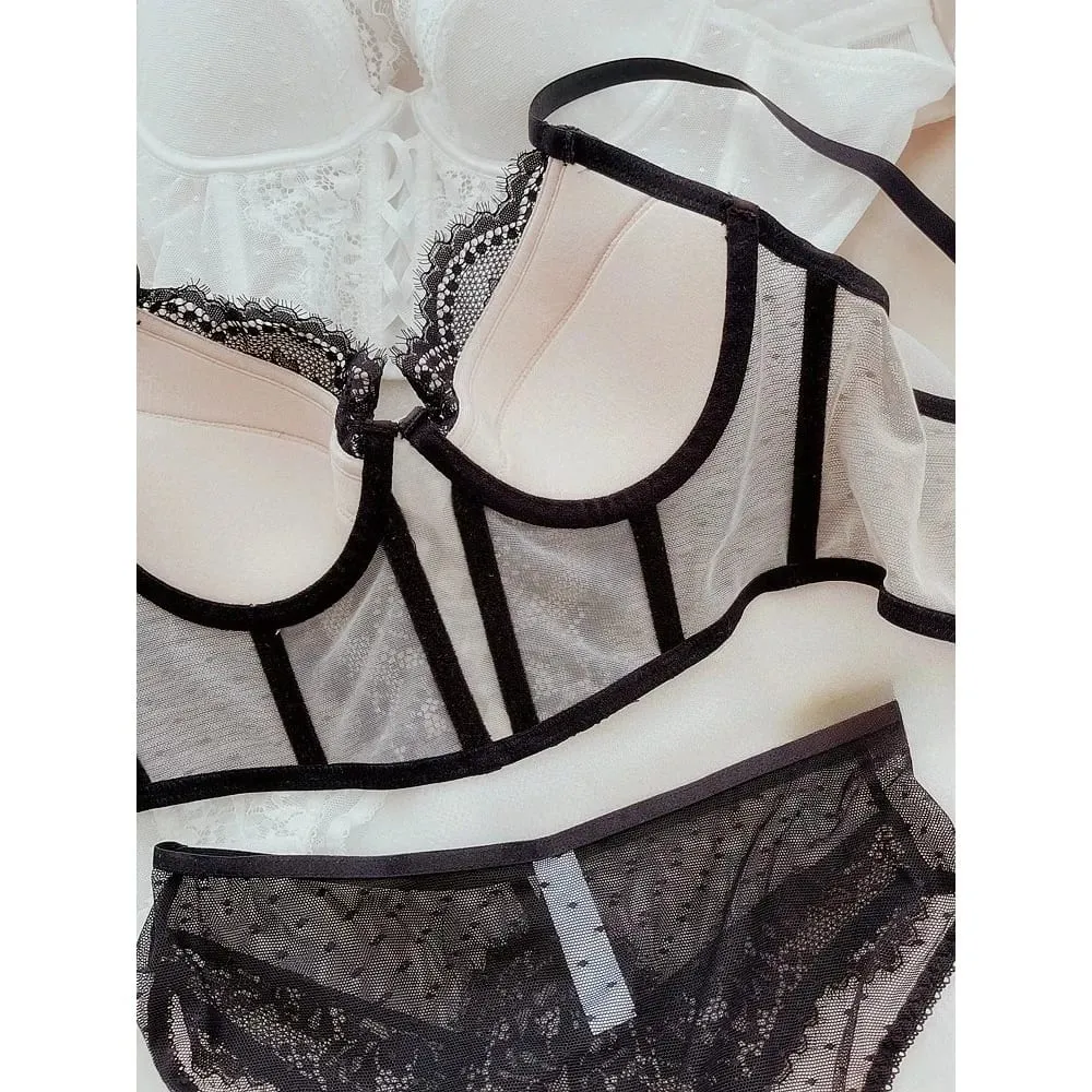 Popular conjunto de sutiã feminino de renda vintage francesa macio underwire copo fino suporte de osso push up lado reunir axila roupa interior gorda 32-38ab — image 3