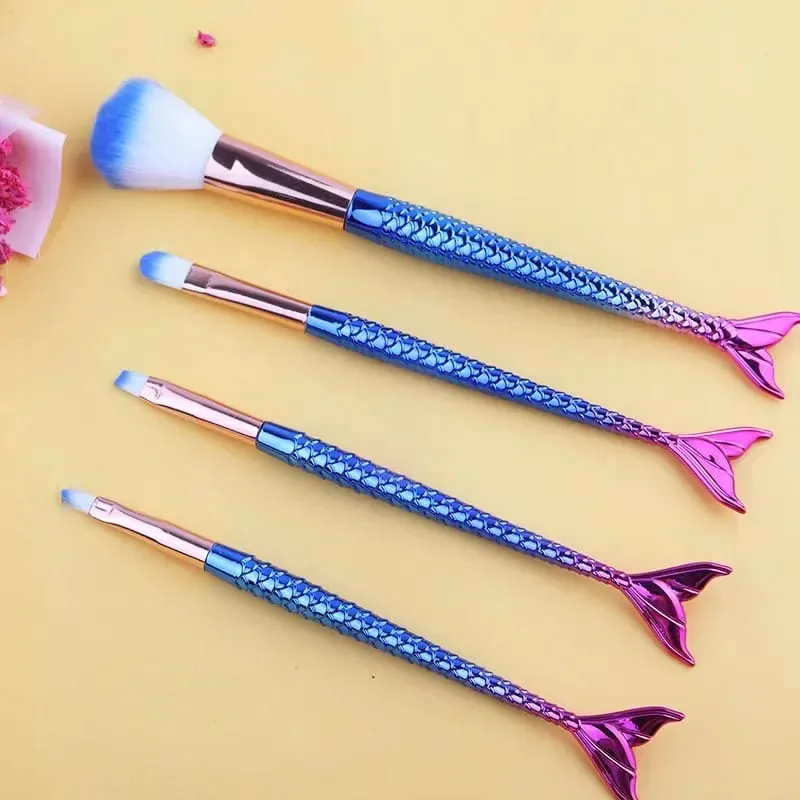 Conjunto de pincéis de maquiagem profissional sereia, 4 unidades, sombra, delineador, alta qualidade, ferramentas de pincel de maquiagem, sobrancelha, kit de ferramentas de beleza