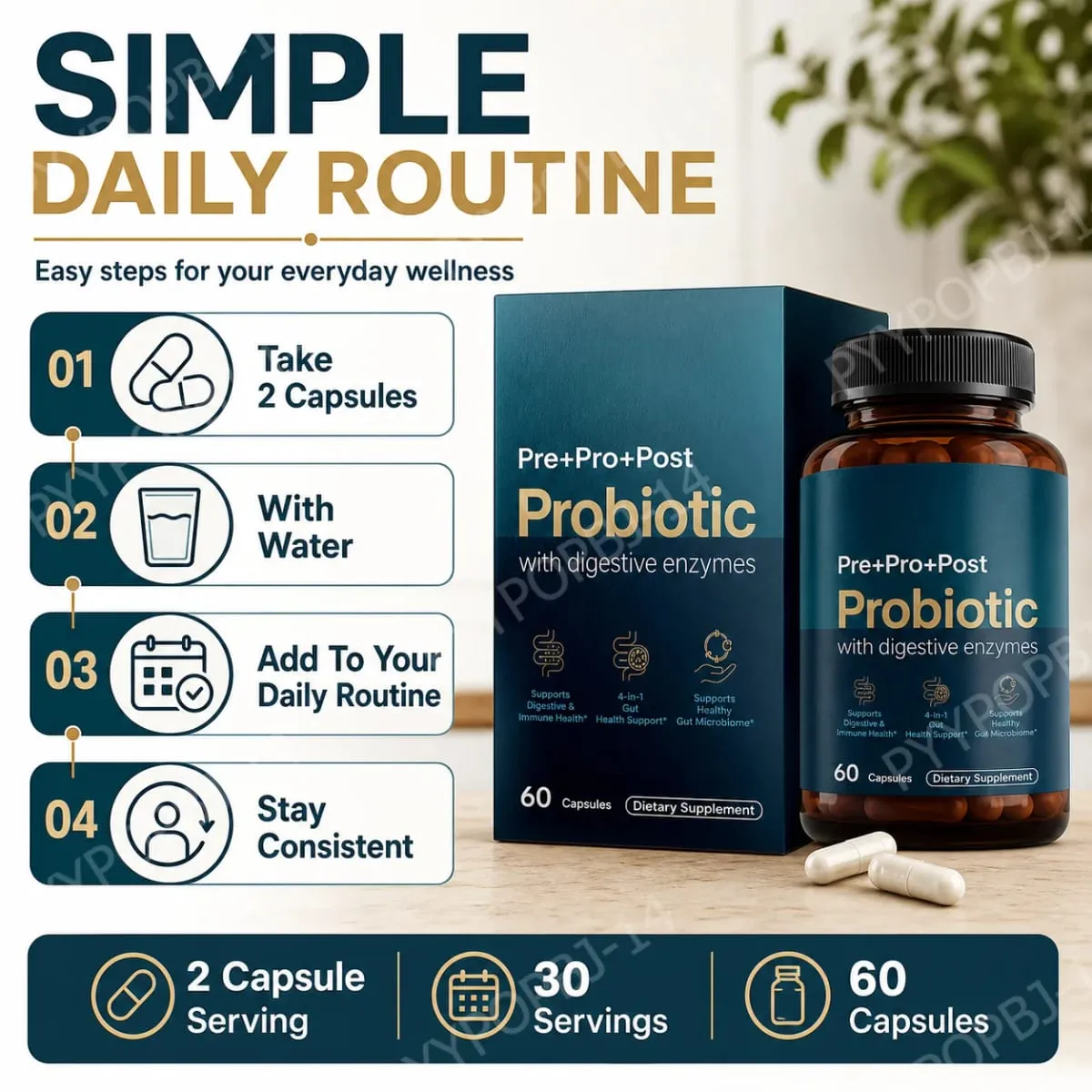 Enzimas digestivas probióticas pré-bióticas pós-bióticas premium 4 em 1 para homens e mulheres apoiam a imunidade à digestão intestinal 60 cápsulas