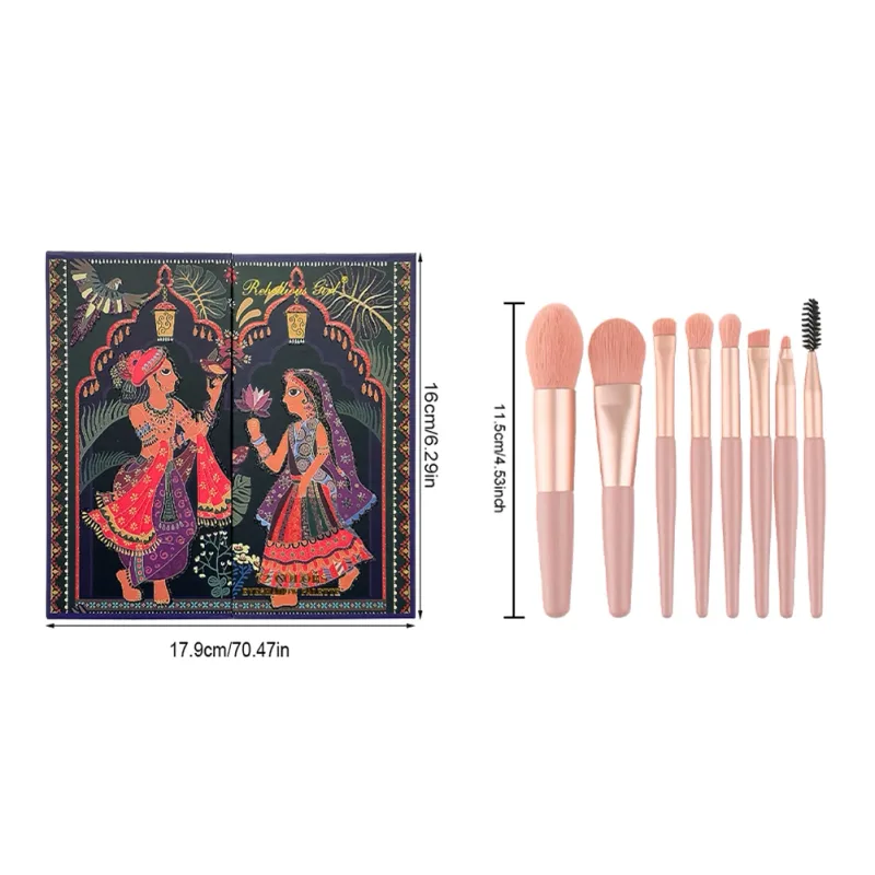 Paleta de sombras com 72 cores, 8 peças de pincéis de maquiagem, brilho fosco, brilhante, colorido, kit de maquiagem para palco de festa