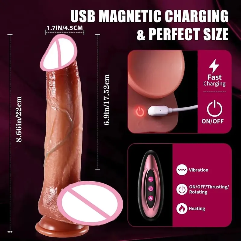 Dildo - Dildo -9-Inch Telescopic Silicone Vibrating Massager for Couples 10 Modes Erotic Massage Toy Safe Discreet Female Partner Pleasure