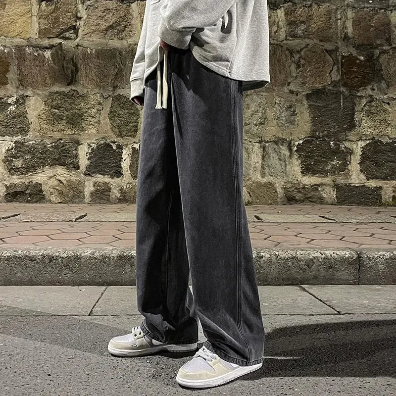 Brand Men's Jeans Korean Version Student Casual Pants High Street Straight Loose Wide Leg Jeans Black Grey Blue Baggy Jeans