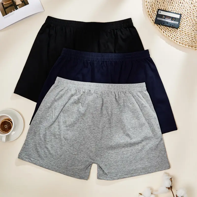 3PCS 100% Cotton Solid Color Men's Aro Pants Breathable Comfortable Men's Panties Home Leisure Men's Underwear Loose Fit Shorts