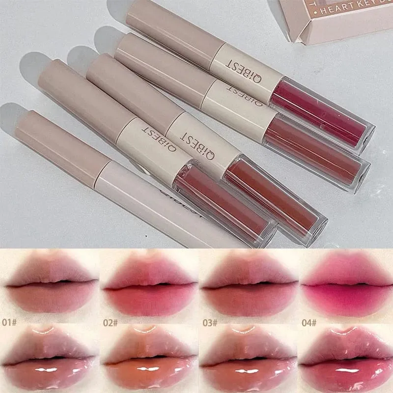4 cores dupla cabeça lábio esmalte pó pressionado blush sombra sobrancelha lápis delineador óleo labial kits de maquiagem multiuso