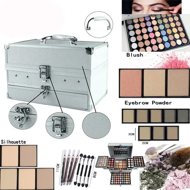 Conjunto de maquiagem caixa sombra lábio blush unha polonês sobrancelha lápis multi-funcional paleta natal casamento presentes de aniversário cosméticos