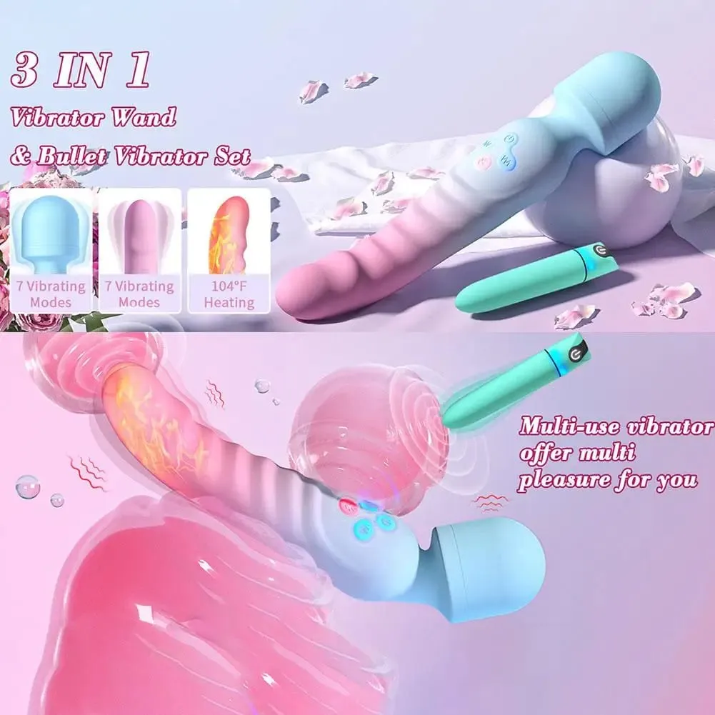 3‑in‑1 Silicone Vibrator Magic Wand Massager Multi Vibration Modes Clitoris G‑Spot Stimulator Female Vagina Massager Sex Toys