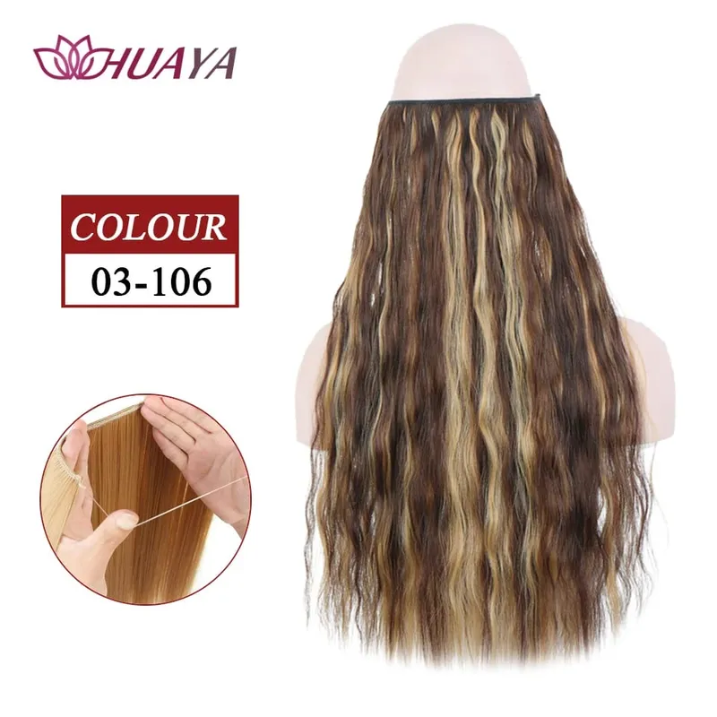 Synthetic Long Straight Invisible Wire No Clips In Hair Extensions Fake Hair Pieces Secret Fish Line Hairpieces For Women