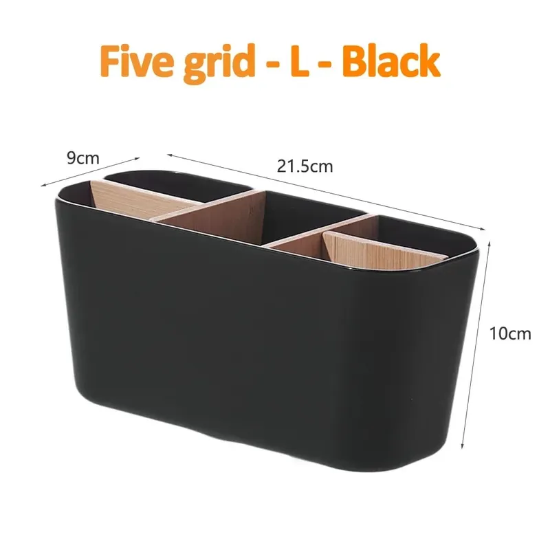 Suporte para pincéis de maquiagem com bambu, 5 espaços, divisórias, multiuso, pincel de maquiagem, ferramentas cosméticas, batom, organizador de armazenamento de mesa