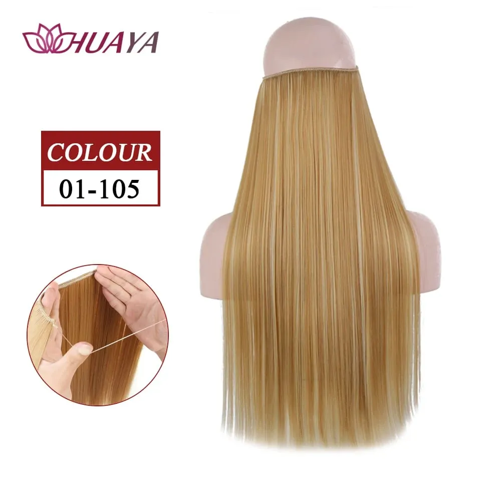 Synthetic Long Straight Invisible Wire No Clips In Hair Extensions Fake Hair Pieces Secret Fish Line Hairpieces For Women