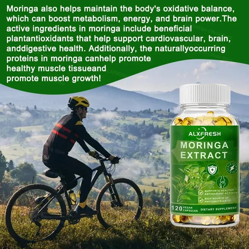 Cápsulas de Moringa apoiam os níveis de energia Sistema imunológico e saúde digestiva Mantêm a saúde dos ossos e dentes Poderoso antioxidante