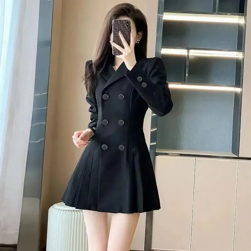 Outono inverno nova moda gola sob medida manga longa cor sólida roupas femininas coreano plissado doce tendência simplicidade vestidos — image 1