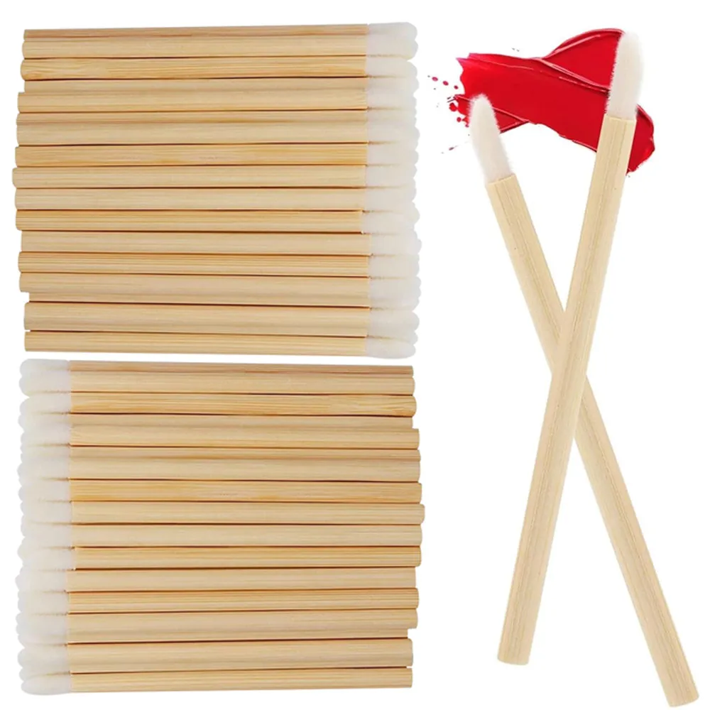 Aplicadores de varinhas labiais, 50/100 peças, alça de bambu, pincel de batom, varinha de brilho, pincéis de maquiagem para extensão de cílios, ferramenta de beleza