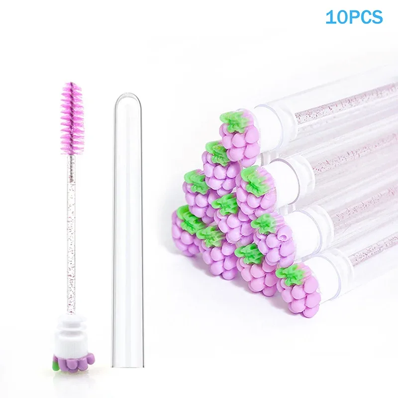 10 pçs/set coleção de frutas rímel escova reutilizável lash escova tubo carretéis lash extensão pincéis aplicadores ferramentas de maquiagem