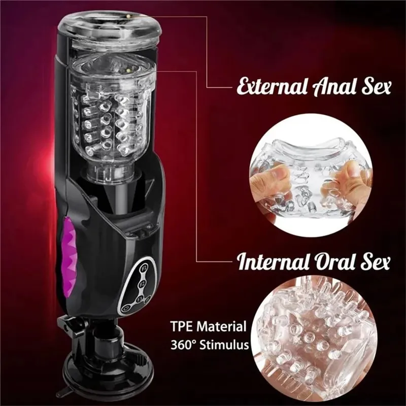 Masturbador masculino, pistão elétrico, aquecimento, vibrador automático, rotação de 10 tipos, telescópico, voz inteligente, masturbador, brinquedo sexual para homens