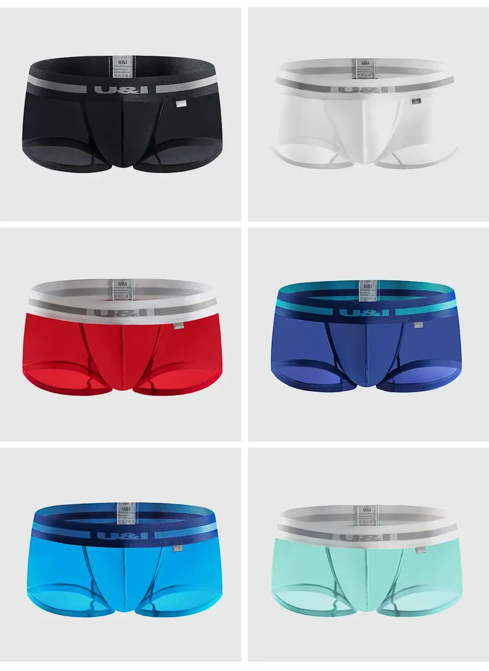 U&I men's underwear boxer low-waist nylon ultra-thin slightly transparent u convex design trendy personality summer boxer