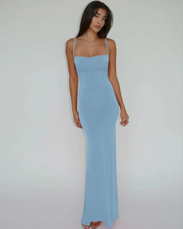 Hugcitar verão sólido sem mangas sem costas elegante sexy bodycon y2k maxi vestido de baile roupas femininas festa de aniversário casual y2k