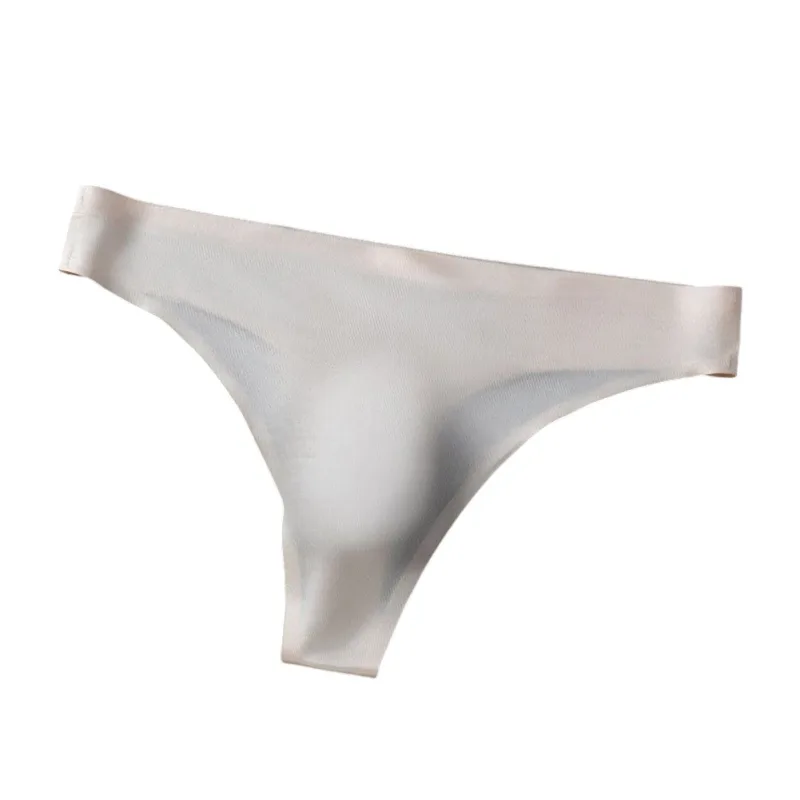Men Seamless Ice Silk G-String Underwear 3D Bulge Pouch Low-rise T-Back Thongs Low Rise Men Bikini Briefs U Pouch Lingerie