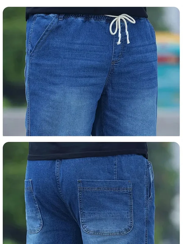 8xl jeans de grandes dimensões para homens cintura elástica solto ajuste confortável calças jeans plus size 150kg casual streetwear novo