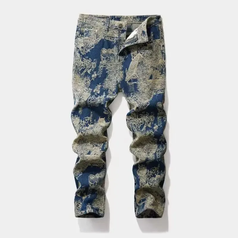 Calça jeans retrô americana de alta qualidade masculina, outono 2026, novo micro-elástico, popular, resistente ao desgaste, lavagem, calças retas de cowboy