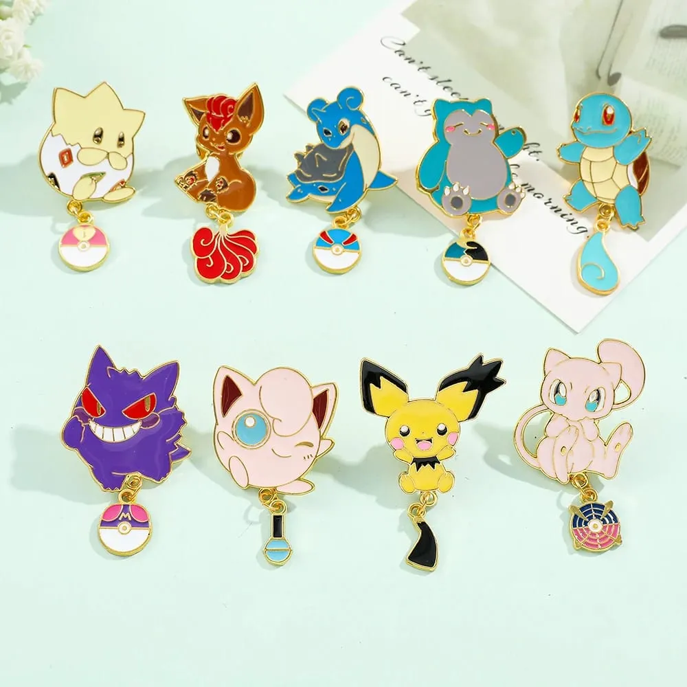Conjunto de alfinetes esmaltados – lindos broches Pikachu Squirtle Charmander para mochilas, jaquetas – emblemas de desenhos animados de anime, presente para fãs