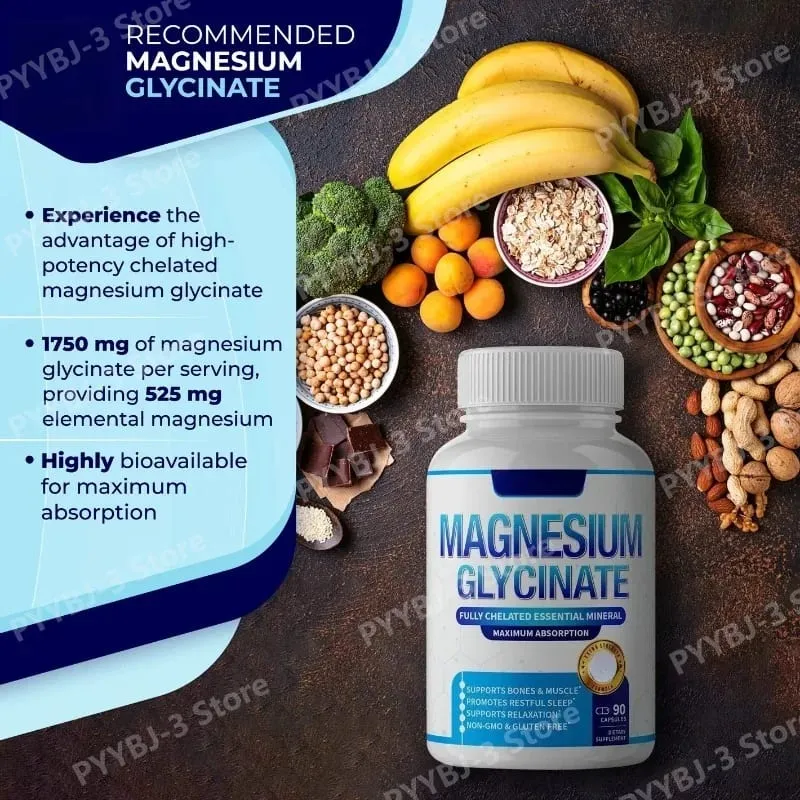 Suplemento de magnésio 1000mg Complexo 7 em 1 com glicinato citrato malato taurato apoia relaxamento muscular suporte para sono 90 Ct