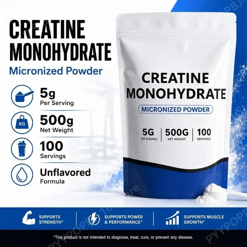 Creatina monohidratada micronizada em pó sem sabor 5g 500g 100 porções testada por terceiros suporte de recuperação de desempenho livre de OGM