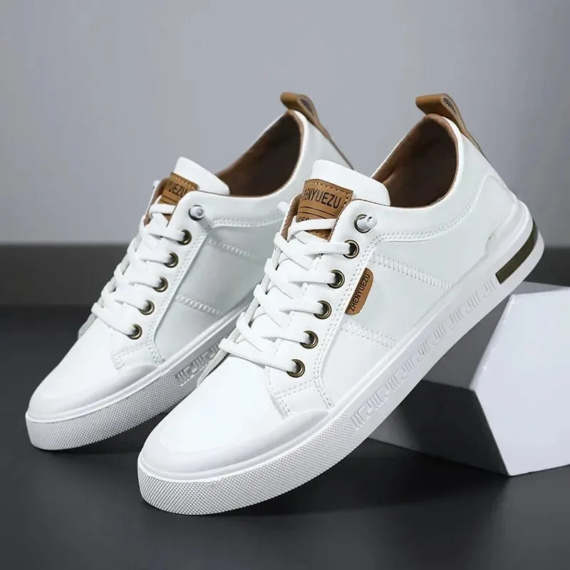 Tênis de couro de cano baixo masculino de alta qualidade macio durável branco sapatos casuais na moda calçado inspirado no skate para streetwear diário
