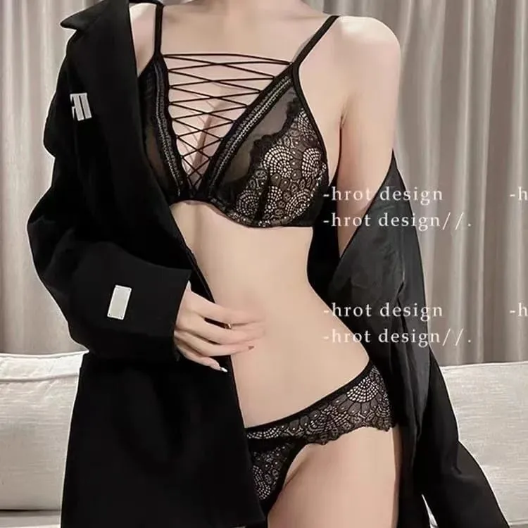 Conjunto de lingerie sexy francês macio underwire push up sutiã para peito pequeno profundo reunir rendas até recorte puro olhar ca moyisu sexy tushy