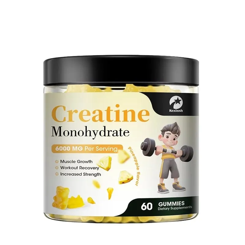 Kexinsh Creatina Monohidratada Gomas 6000 mg de creatina mastigável sem açúcar para força muscular, construtor muscular, aumento de energia