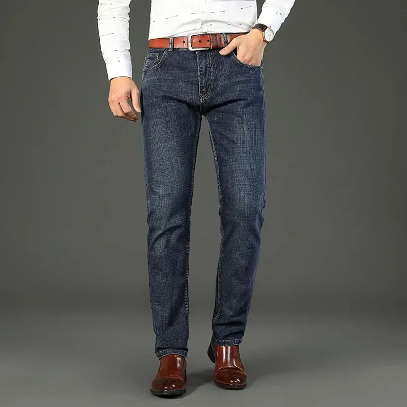 2026 reta regular azul fino ajuste estiramento denim calças primavera outono masculino clássico jeans de negócios moda masculina jeans inteligentes