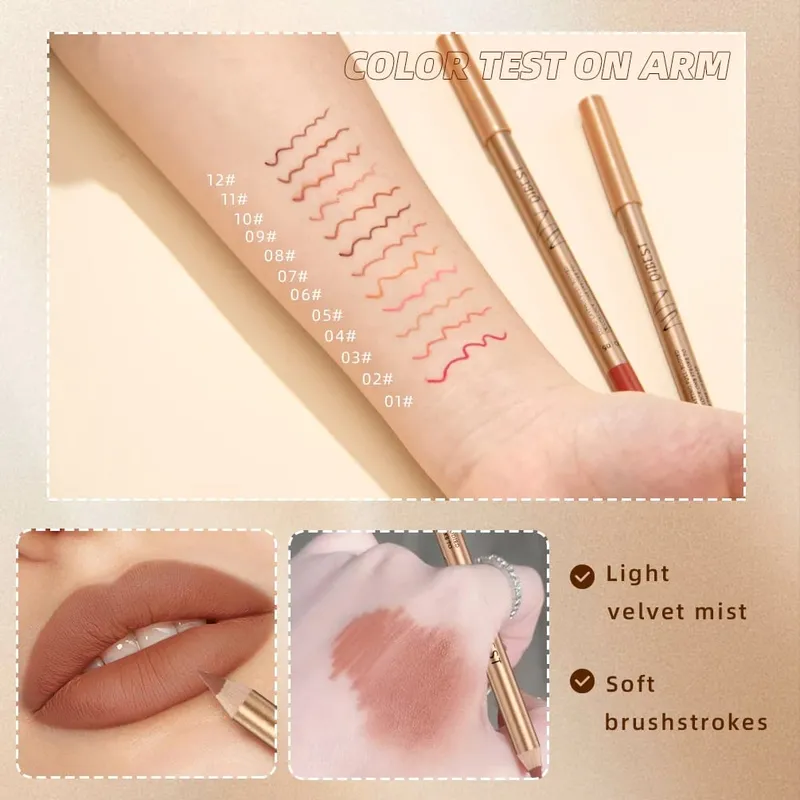 12 PCS Lipliner Sets Waterproof Matte Lip Pencil Lipstick Lasting Lip Liner Pen Smooth Nude Lipstick Pen For Cosmetics