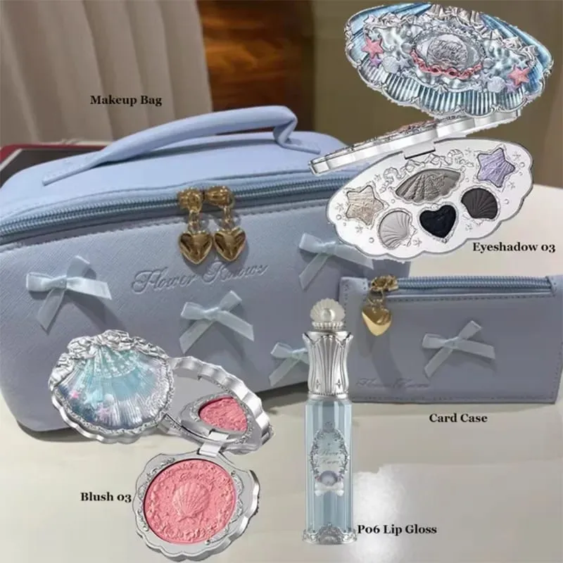 Conjunto de maquiagem flor sabe coleção de jóias da concha paleta de sombra blush brilho labial saco de maquiagem fosco brilho shimmer sombra de olho kit
