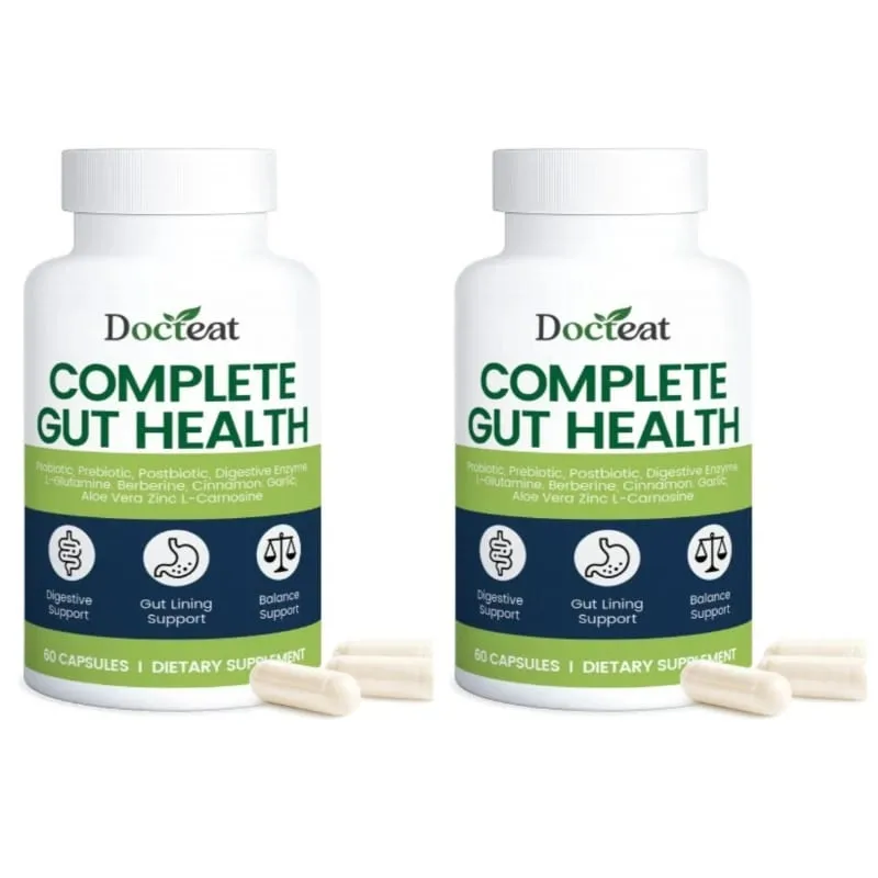 Cápsulas completas para saúde intestinal Docteat com enzimas digestivas probióticas prebióticas pós-bióticas para equilíbrio intestinal e digestão 60 contagens