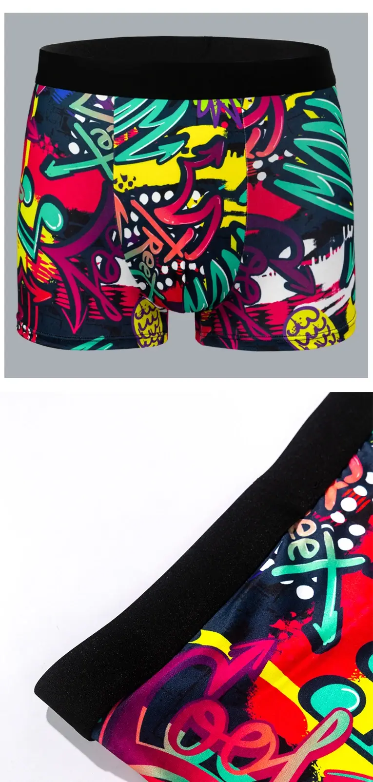 5-Pcs Men's Boxer Briefs Random Graffiti Print Trendy Christmas Pattern Underwear Comfortable Boxer Shorts