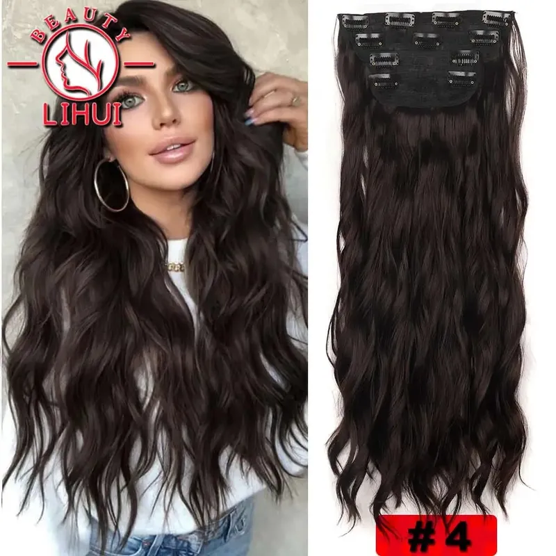 Long Curl Wave Clip In Hair Extensions 6Pcs/Set 16 Clips High Tempreture Synthetic Hairpiece Clip In Hair Extensions 24Inch