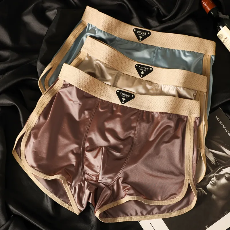 Calcinha Higroscópica Respirável Respirável de Dupla Camada de Seda Boxer de Luxo Cetim Seda Masculina Cuecas de Alta Elasticidade
