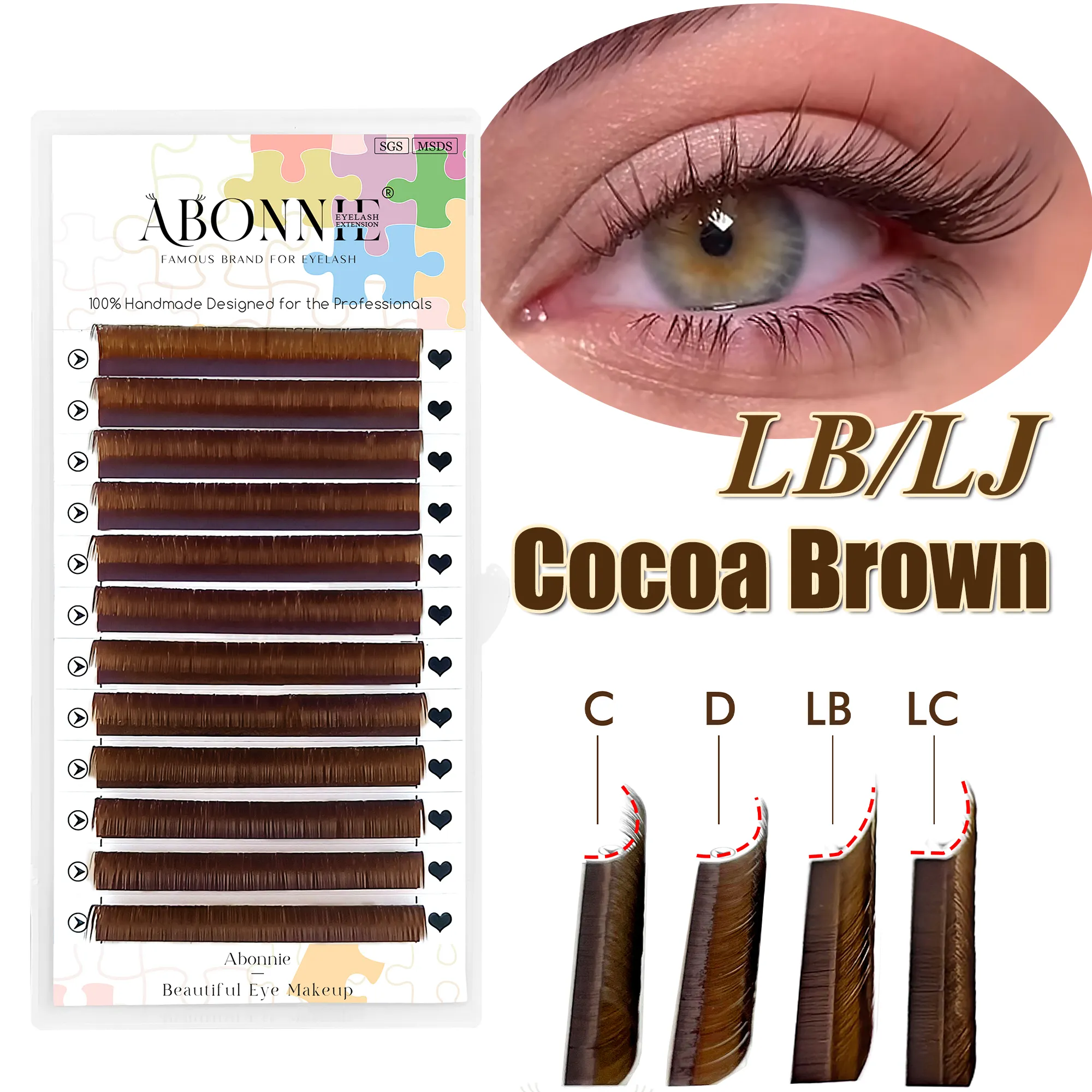 Abonnie LB Brown Lashes M Curl Extensões de cílios clássicas Foxy Eye Lash Cocoa Lashes Cílios coloridos Cílios fofos