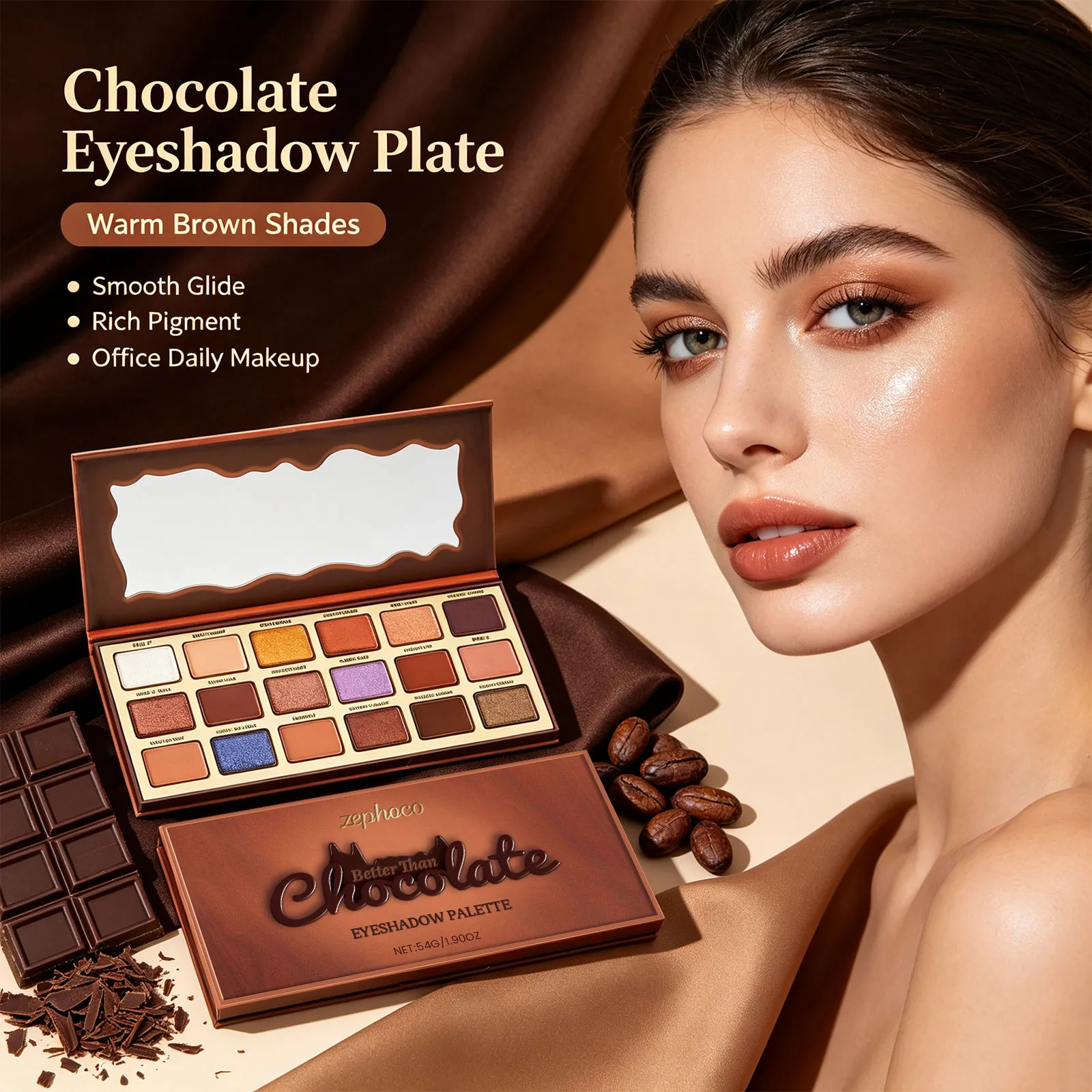Paleta de sombras estilo chocolate, 18 cores, terra, destaque colorido, tom fresco, sombra pigmentada de longa duração, maquiagem para os olhos