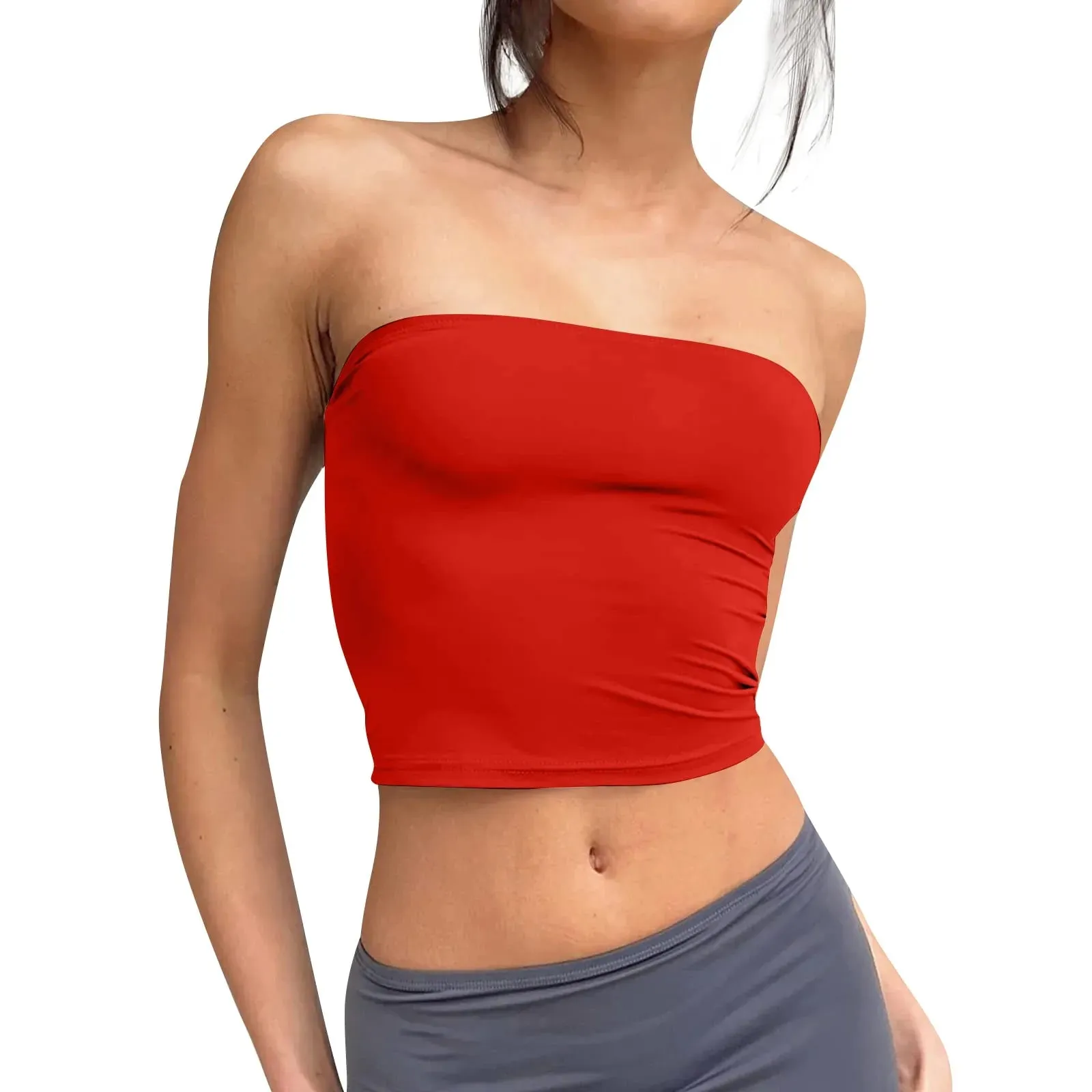 Top curto feminino sem alças, básico, sem costas, sem mangas, bandeau, fofo, sexy, tendência, moda de rua, clássico, sólido, tubo — image 4