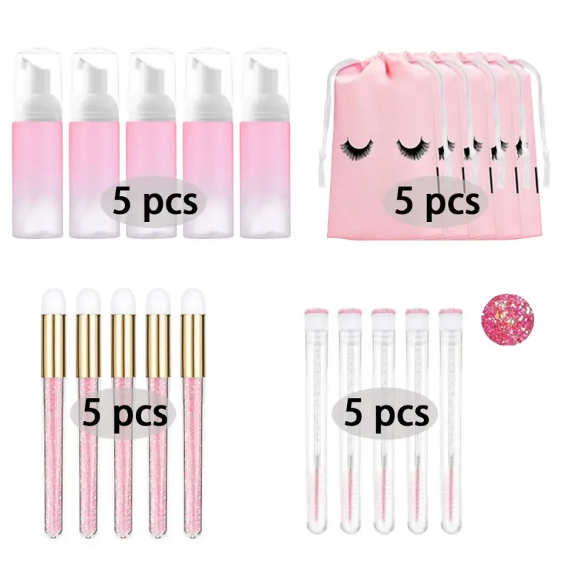 60ml recarregável vazio bomba de plástico garrafa lash extensão kit limpeza haste longa escova lash modelador poeira tubo eva saco armazenamento ferramentas