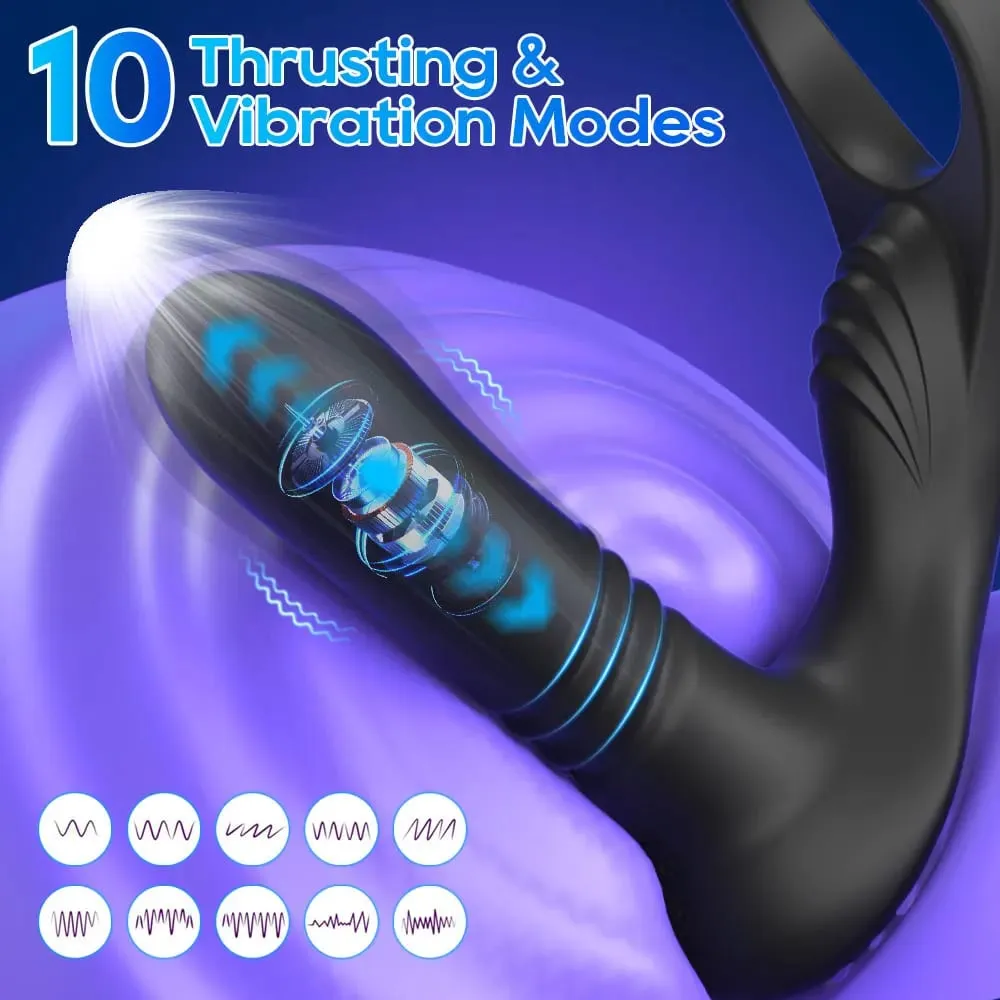 3 em 1 empurrando vibrador anal controle remoto masculino massageador de próstata anel peniano telescópico butt plug estimulador brinquedo sexual para homem