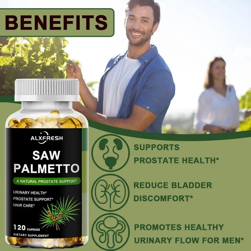 Alxfresh Saw Palmetto apoia a função antioxidante da próstata e a saúde do trato urinário para apoiar o crescimento do cabelo na saúde dos homens