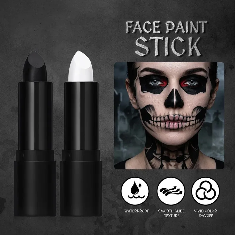 Kit de maquiagem gótica para halloween, saco de armazenamento, creme escuro, blush, preto e branco, bastão de pintura facial, cosplay, festa, festival, rosto, maquiagem corporal