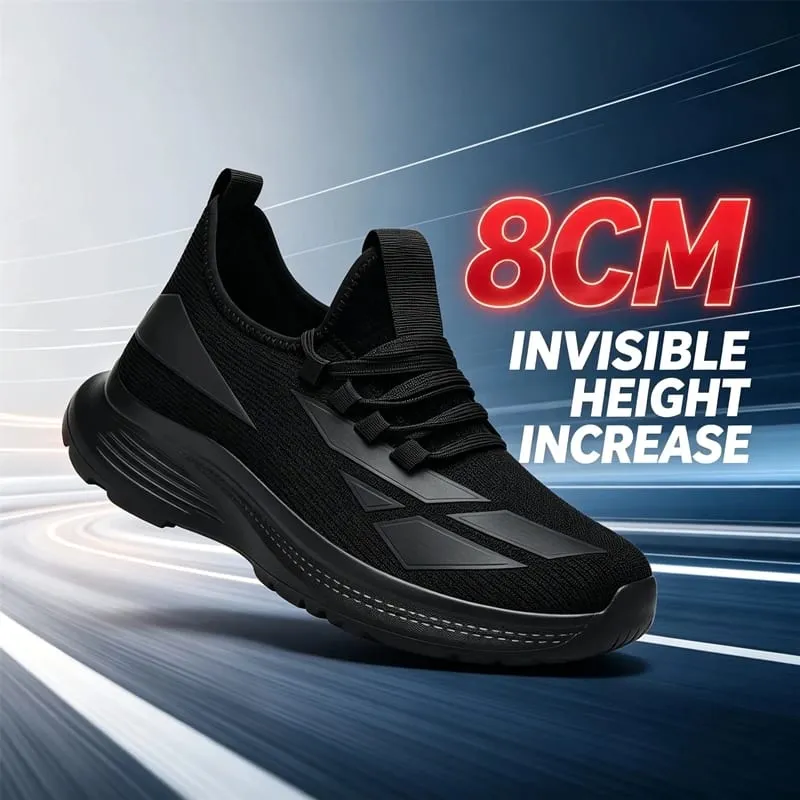 Homens todos pretos malha respirável sapatos elevador 8cm aumento de altura invisível antiderrapante esportes casuais tênis de treino de caminhada diária