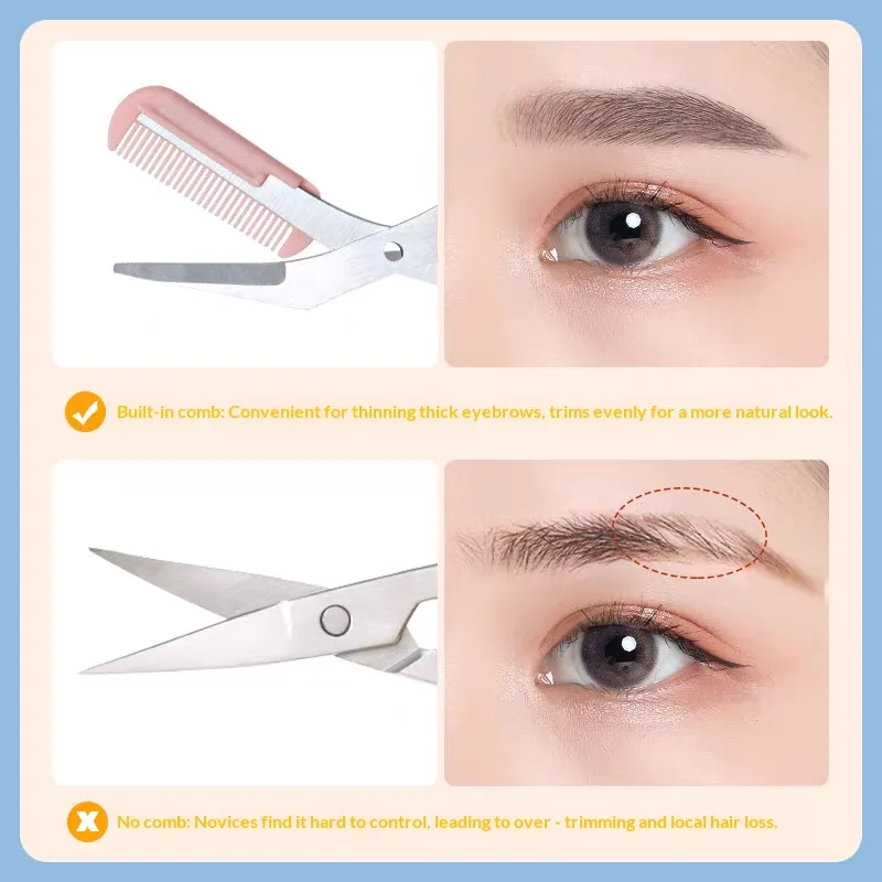 Conjunto de aliciamento de sobrancelha com pente tesoura de sobrancelha curvada segurança sobrancelha navalha profissional maquiagem ferramentas de corte para iniciantes