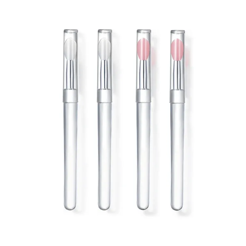 4/10 Pcs Reusable Silicone Lip Brush with Cap Portable Lip Gloss & Lip Mask Applicator Dual-Ended Makeup Brush for Lips and Ey