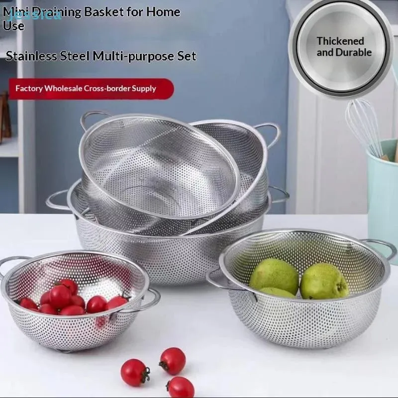 ♥Stainless Steel Kitchen Hole Dense Mesh Sifter Colander Strainer Sieve Baskets for Washing Fruits/Vegetables/Rice