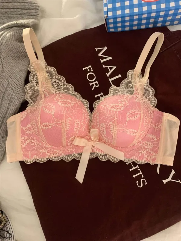 Venda quente sutiã de renda sem fio feminino pequeno busto grosso acolchoado push up elevador anti sag suporte lateral lingerie sexy 32-38 ab