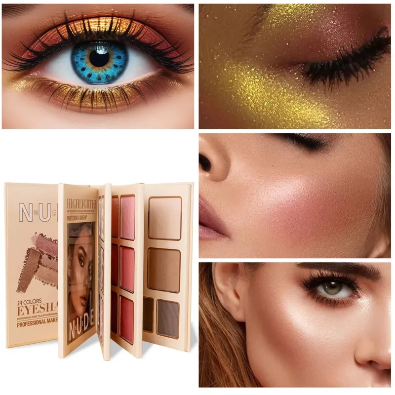Kit de livro de maquiagem nude multifuncional multipáginas, sombra, blush, iluminador e paleta de pó para contorno