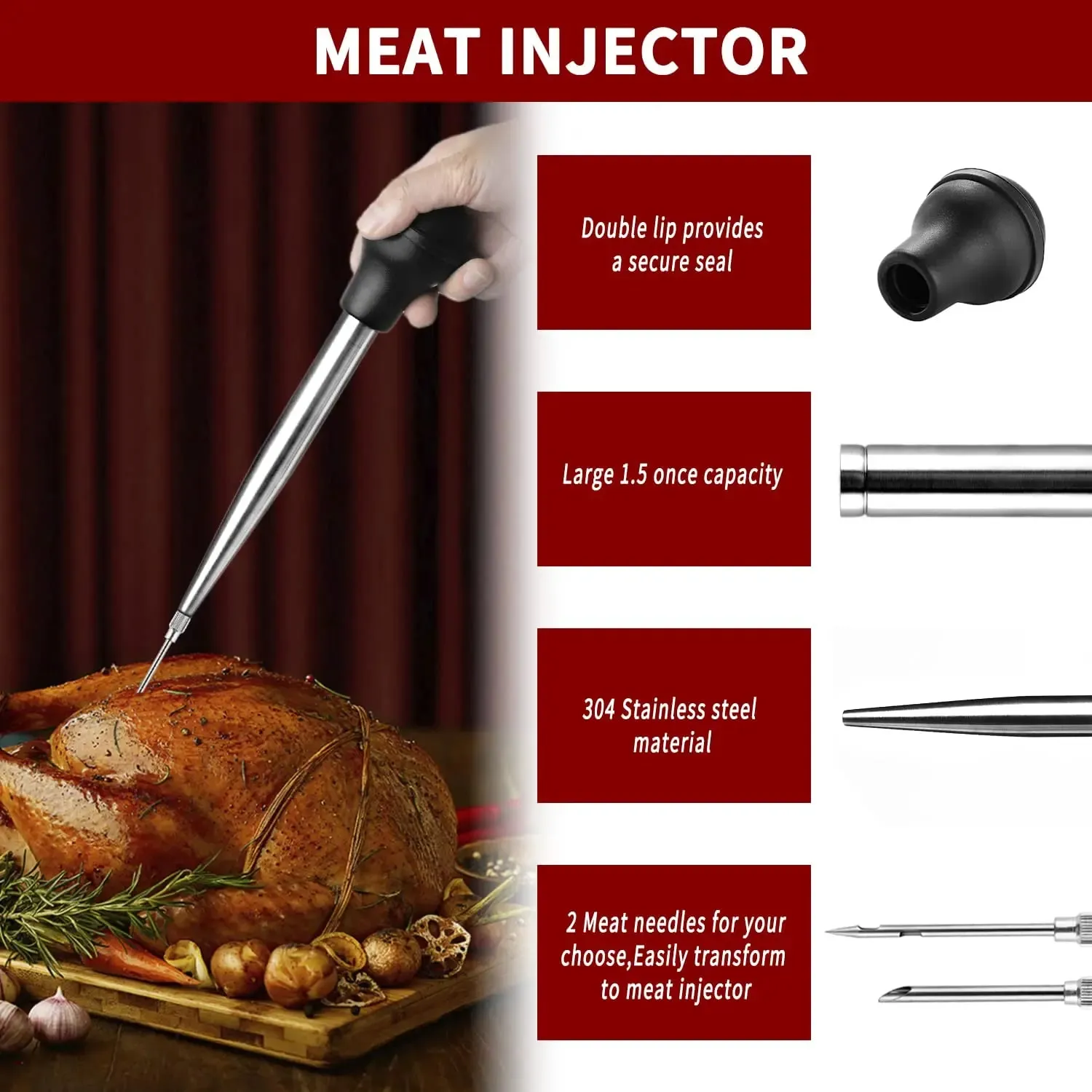 Baster de peru para cozinhar e cozinha, seringa injetora de carne para líquido quente, produto comestível, ferramenta essencial de ação de graças e natal — image 6